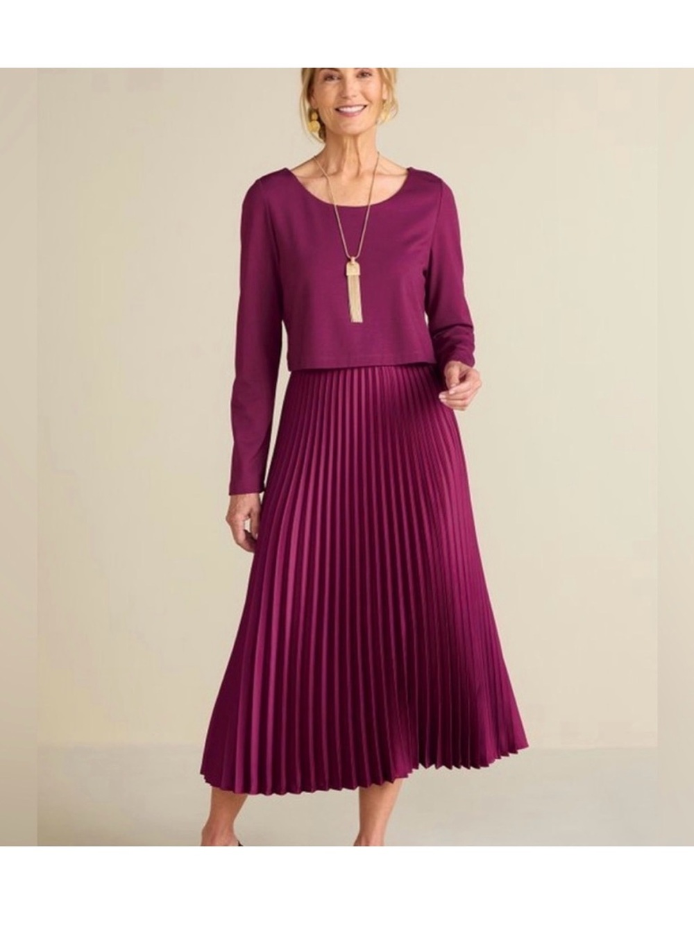 New Soft Surroundings Magenta Pink Cassandra Maxi Pleated Evening Dress Small